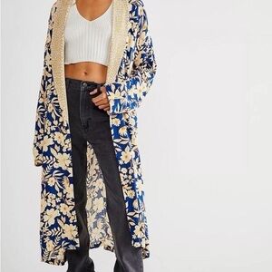 NWT Free people Blue and Cream Women's Duster